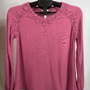 Wrangler Boho Long Sleeve Top Women’s Small Mauve Crochet Peasant Blouse